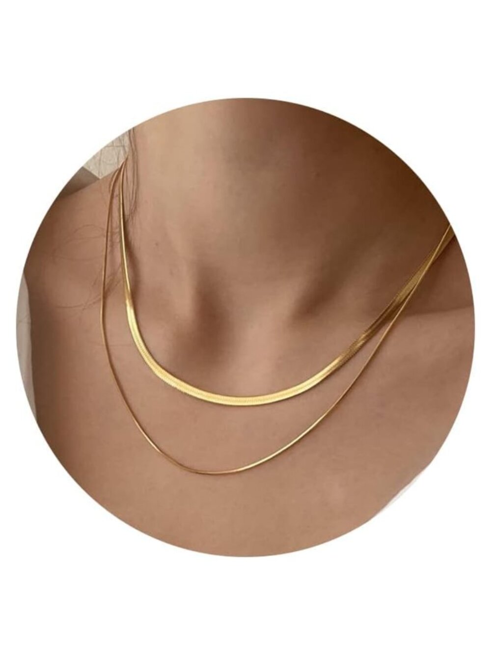 14k Gold Plated Snake Herringbone Chain Necklace Layered Women Jewelry